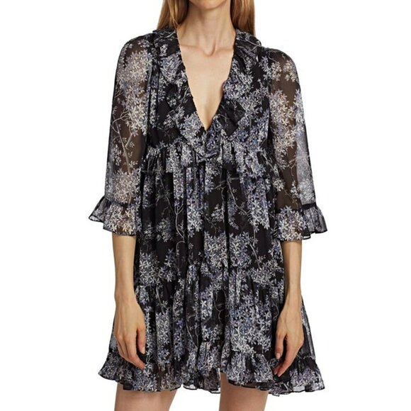 Cinq à Sept Emori Women's Floral Ruffle Minidress Size 0 (MSRP $395) - Picture 2 of 6